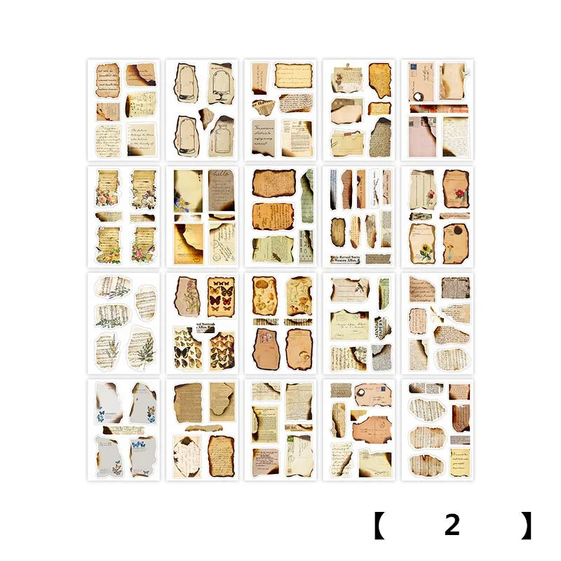 4 Design PET Vintage Sticker Book Literary Plant Stamp Labels Rich Pattern Handbook DIY Decorative Aesthetic Stickers