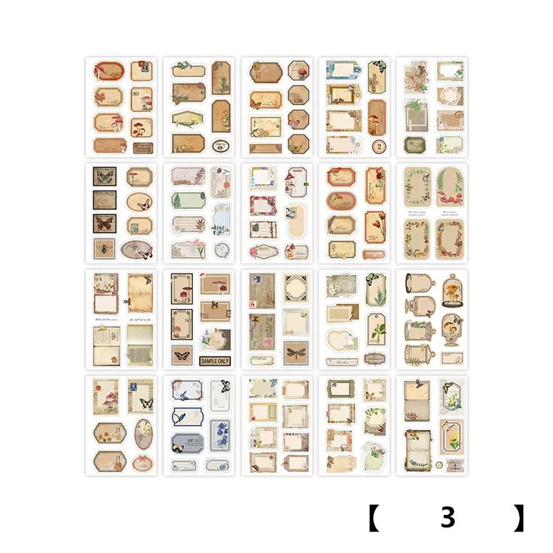 4 Design PET Vintage Sticker Book Literary Plant Stamp Labels Rich Pattern Handbook DIY Decorative Aesthetic Stickers